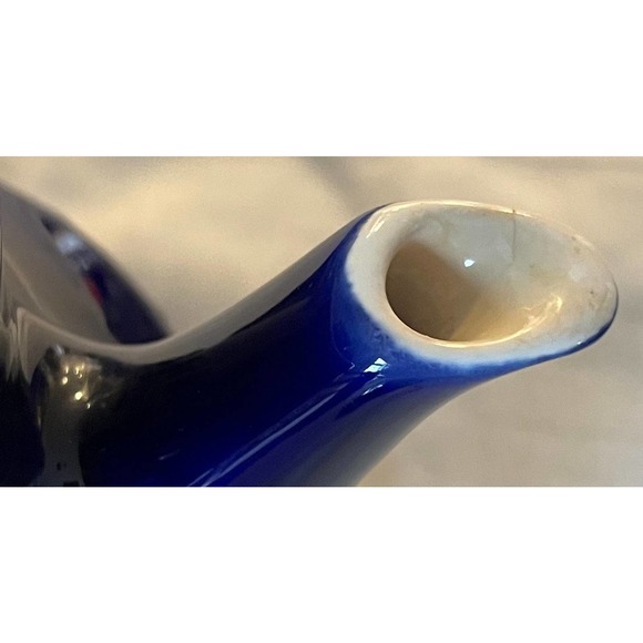 Vintage Cobalt Blue White Etched Stone Pottery Teapot & Creamer Dessert Plate - Picture 7 of 10